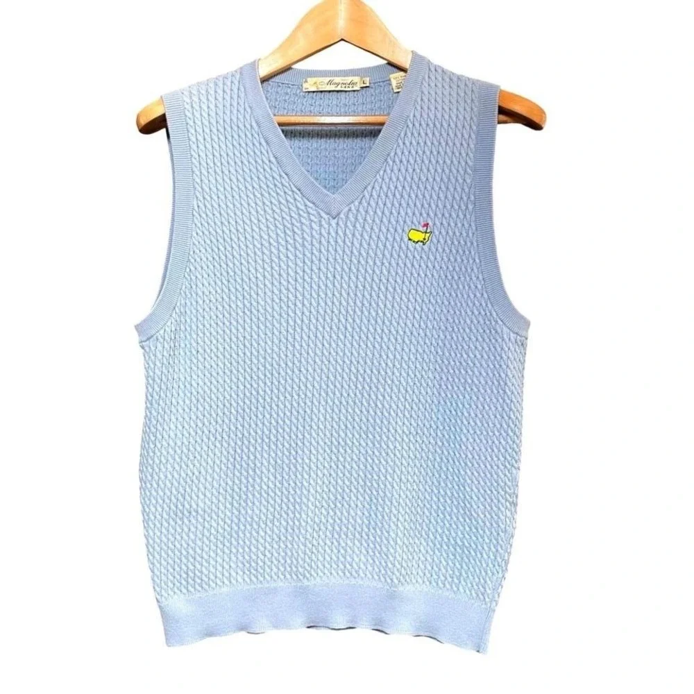 Magnolia Lane Mens L Masters Tournament Blue Pima Cotton Cable Knit Sweater Vest